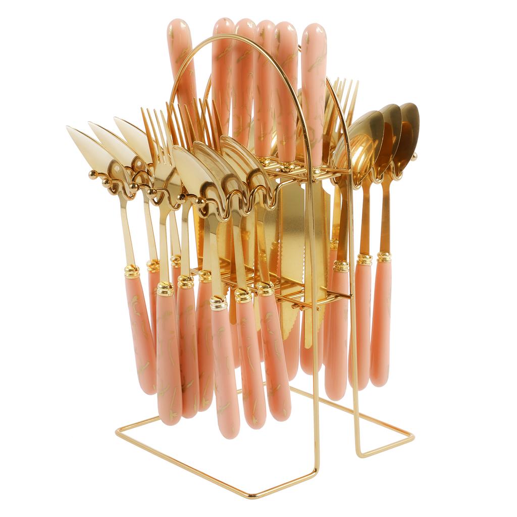 24Pcs Stainless Steel Silverware Set with Hanger Knife Fork Spoon Western Cutlery Set Mirror Polished Kitchen Supplies Home Gift