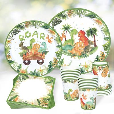 Dinosaur Birthday Disposable Tableware Cartoon Dinosaur Party Decoration Kids Baby Shower Jungle Safari Birthday Party Supplies