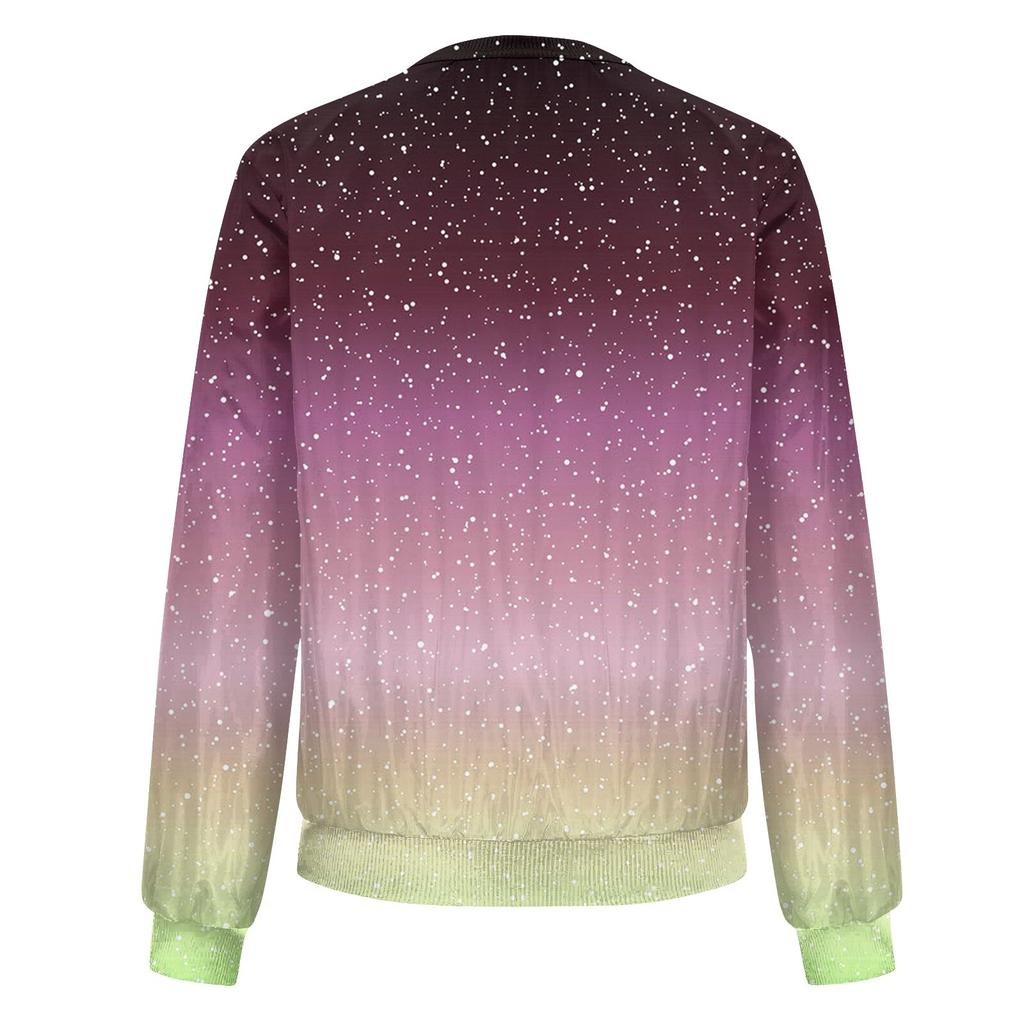 Moteabel damejakke med lange ermer, farge-/gradienttrykk, rund hals og glidelås