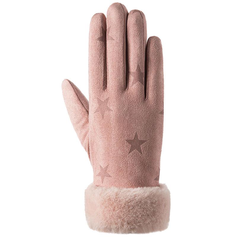 Women Winter Suede Gloves Fur Cuffs Touchscreen Gloves Soft Warm Fleece Lined Gloves