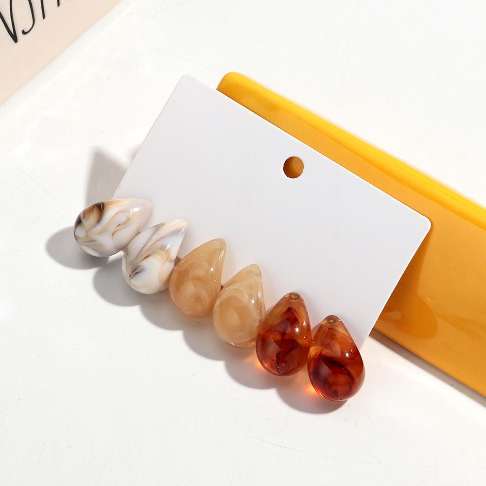 3 Pair New Korean Vintage Water Drop Acetate Resin Stud Earrings For Women Versatile Niche Temperament Girl Ear Jewelry Gifts
