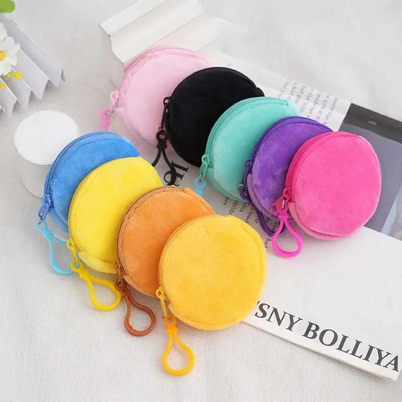1PC -Round Candy Colored Plush Zero Wallet Wholesale Keychain Cute Headphone Bag Coin Bag Minimalist ID Card Bag