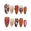 10Pcs Handmade Fake Nails With 3D Carved Petals Decor Almond Press On Nails Manicure Tool For Woman Detachable False Nails
