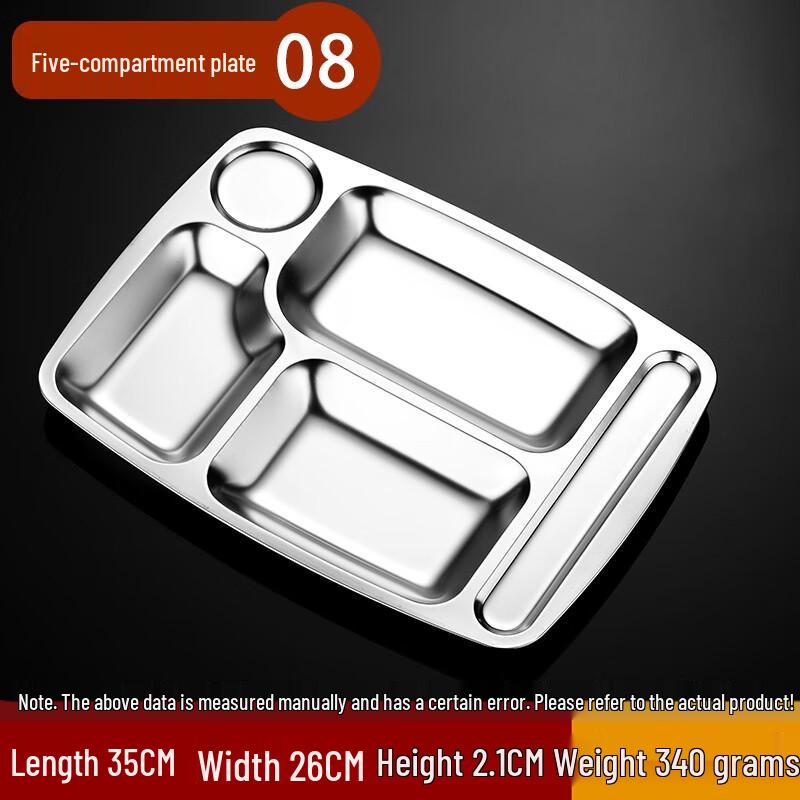 Morona Thickened Stainless Steel 5-Compartment Meal Tray (Pack of 10)