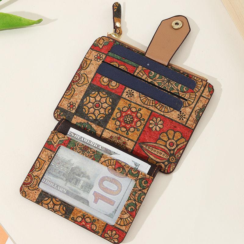 Retro Exquisite Multi-card Card Bag Portuguese Cork Ultra-thin and Ultra-light Zipper Small Wallet Change Bag