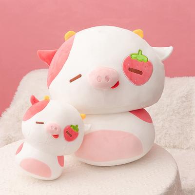 Non-Toxic Strawberry Pig Soft Stuffed Plush Toys Cute Strawberry Eyes Pig Nose Cow Sofa Cushion Home Desktop Decorations Children Gifts
