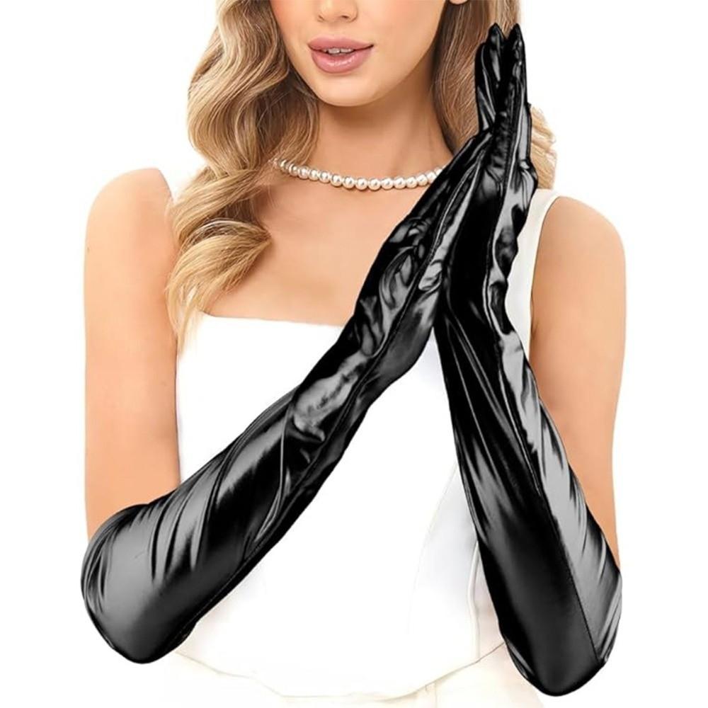 Hip Hop Long Gloves Skinny Etiquette Mittens Shiny Patent Leather Gloves Stage Performance