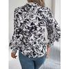 2026 Spring/Summer Elegant Contrast Color Floral Lantern Sleeve Turn-down Collar Shirt Casual Breathable Women's Top