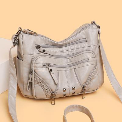 Women's Bag Soft Leather Multi-layer Simple and Versatile Shoulder Messenger Bag New Trendy Women's Mother Backpack