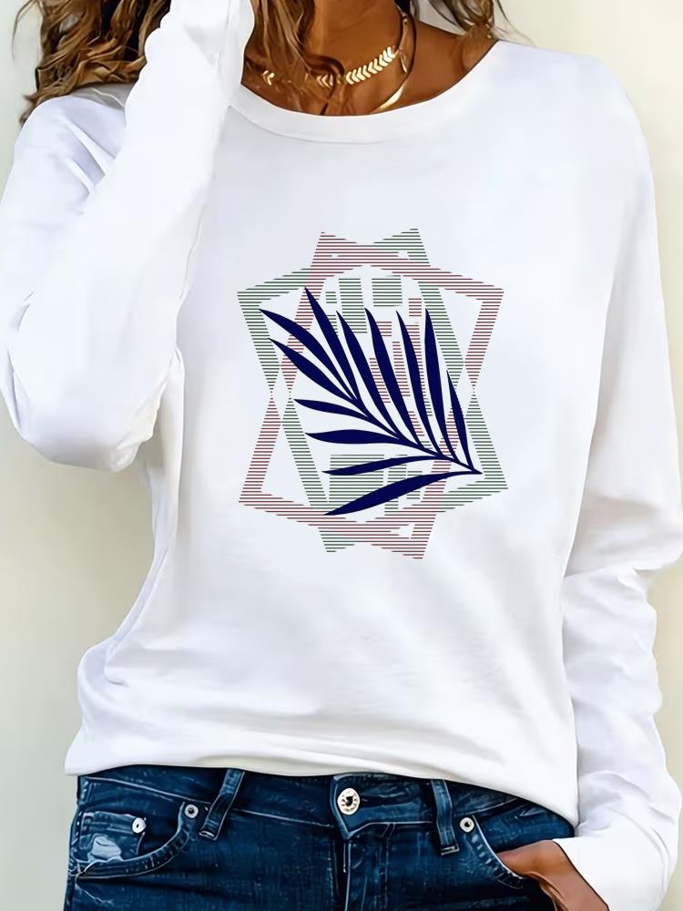 (Asian Size) Print T Shirt Tee Women letter style trend Clothing autumn winter spring Casual Fashion Top o-neck Graphic Long Sleeve T-shirts