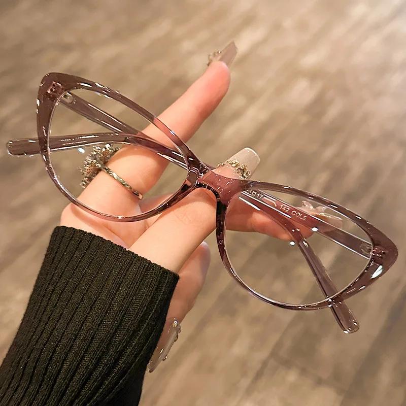 New Leisure Versatile Plain Glasses Retro Cat Eye Ultra Light Durable and Comfortable Unisex Blue Light Blocking Eyeglasses