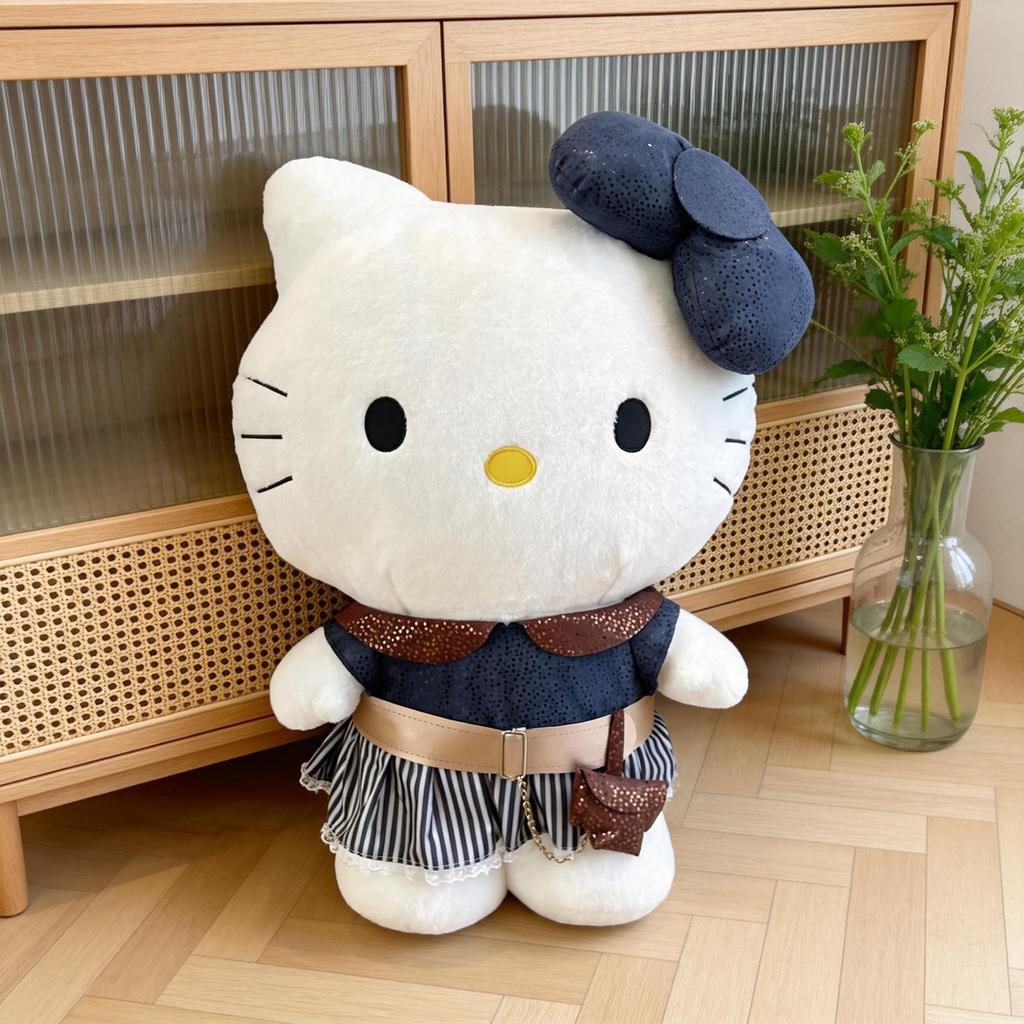 Cute station version denim skirt KT cat doll plush toy bow Hello Kitty doll gift for girlfriend