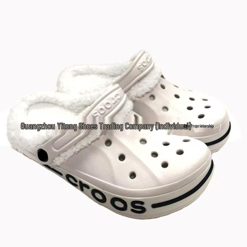 Baya Cross Hole Flat Baotou Shoes Unisex Casual Velvet-Lined Slippers