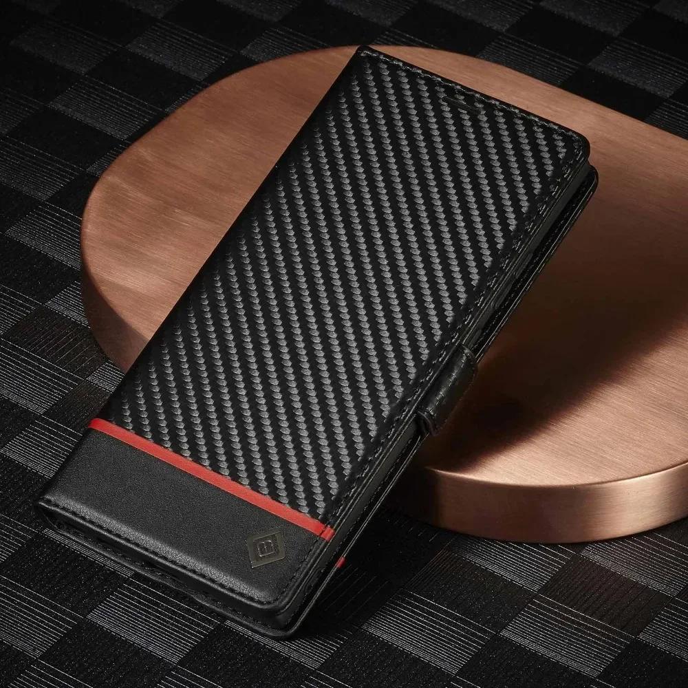 Carbon Fiber Leather Phone Case for Samsung S25 Ultra S24 FE S23 S22 S21 Plus A56 A36 A26 A16 A55 A35 A15 Magnetic Wallet Cover