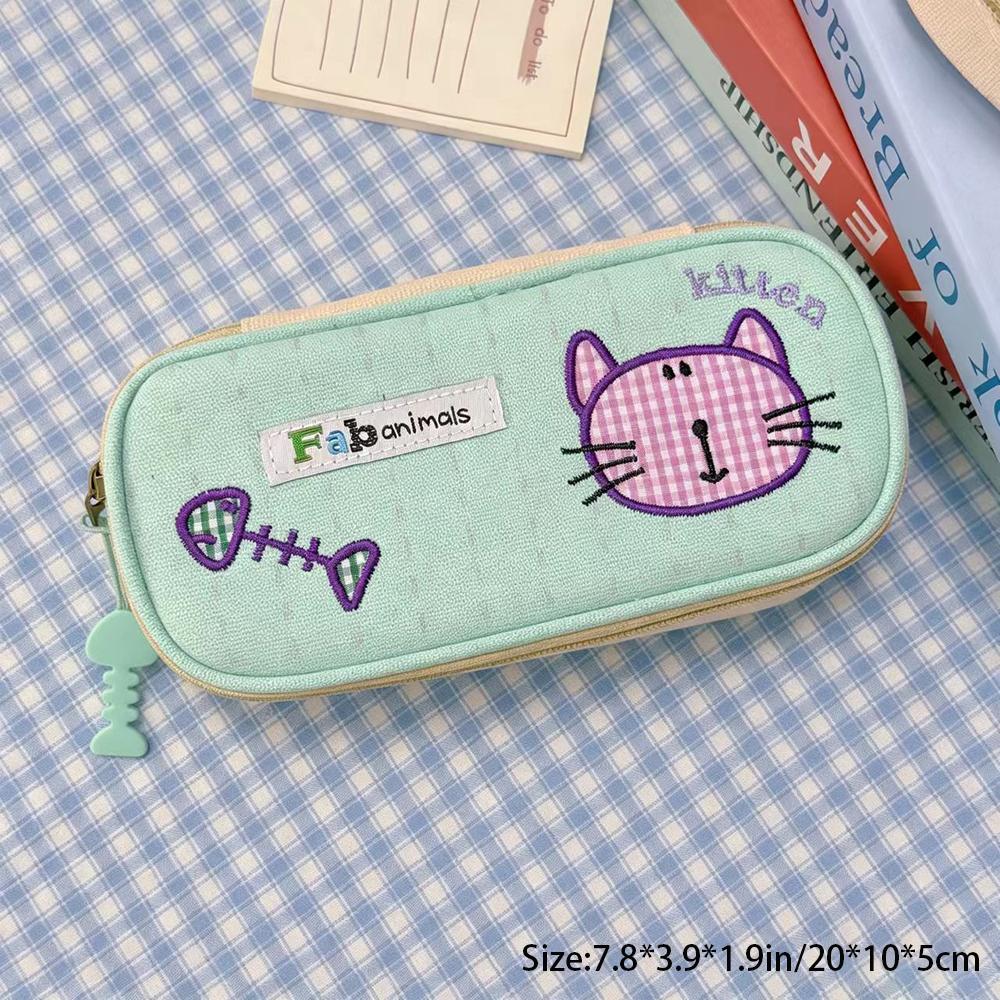 Cartoon Phoebe Cat Pen Case, Ins High Beauty Embroidered Stationery Box, Student Large Capacity Neutral Pen Set Storage Bag