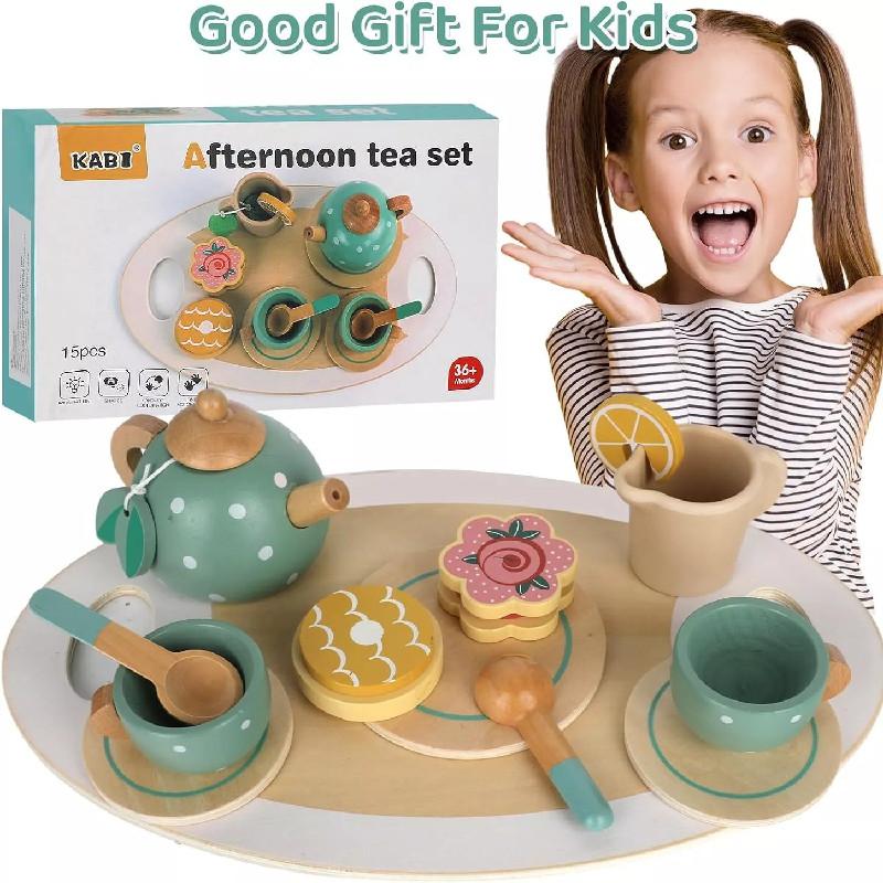Children's Wooden Ice Cream Shop Pretend Play Dessert Set With Realistic Tea Accessories