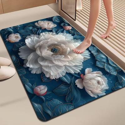3D Floral Diatom Mud Quick-Dry Bathroom Mat - Absorbent, Soft, Non-Slip Toilet & Kitchen Carpet