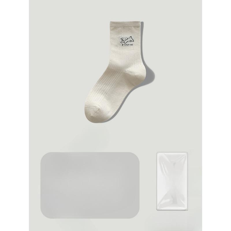 Ladies Summer Stripe Lovely Embroidery Deodorant Sweat Absorber Boneless Breathable Mid Tube Cotton Socks