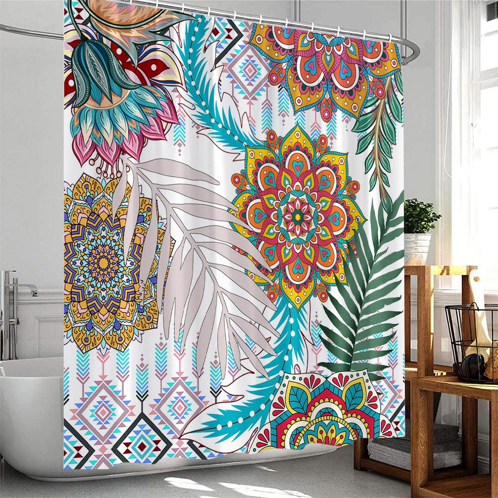 Boho Floral Shower Curtain Abstract Colorful Bohemian Flowers Tropical Leaves Polyester Bathroom Curtain Bathtub Home Decoration