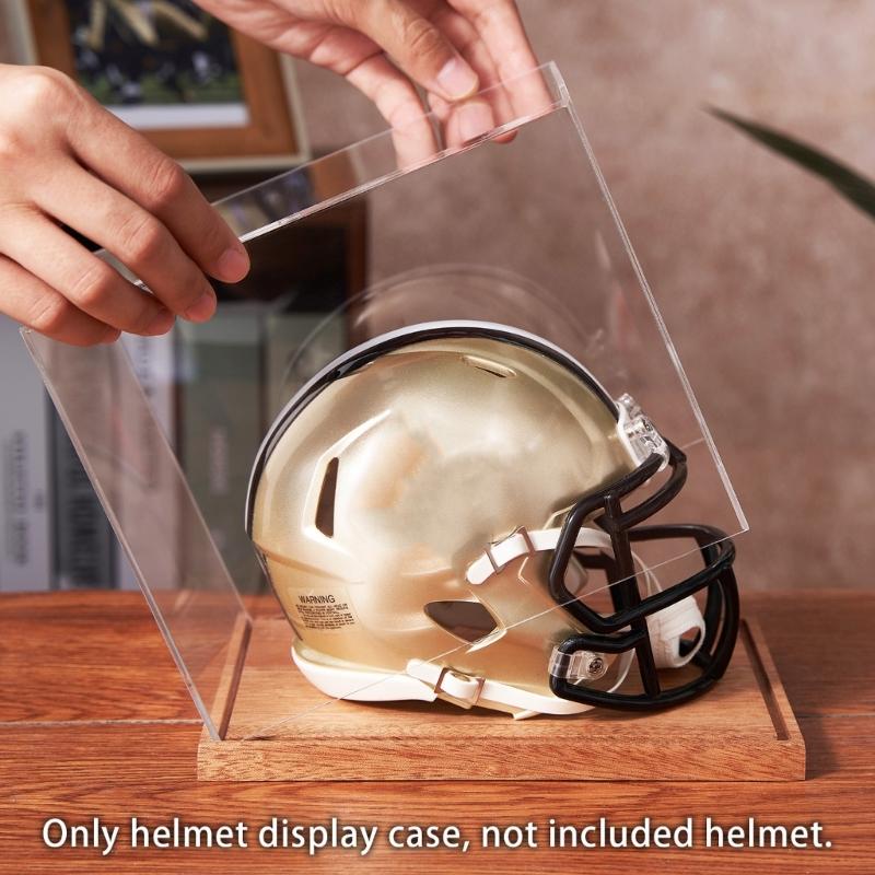 Unique Clear Helmet Display Box with Wood Base Football Helmet Display Case for Football Baseball Motorcycle Helmets