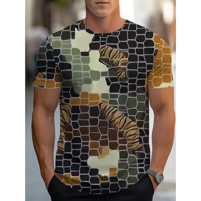 Camouflage Print Super Stretch 3D Printed T-shirt Men's Summer O Neck Loose Casual Tops Breathable Men's Short Sleeved T-shirt