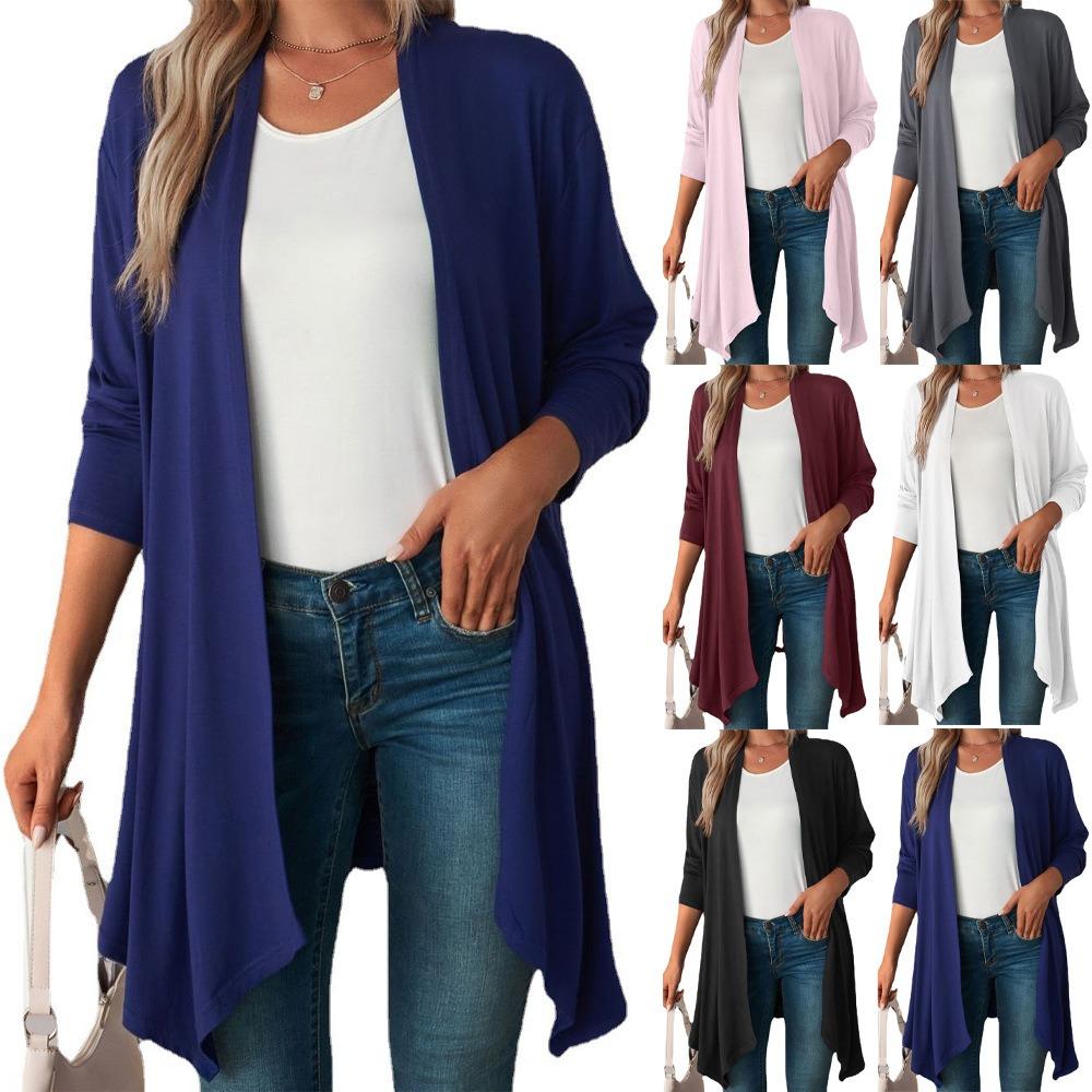Women's Long Sleeve Jacket Fall New Arrival Solid Color Long Sleeve Cardigan Women's Outerwear Casual Long Top