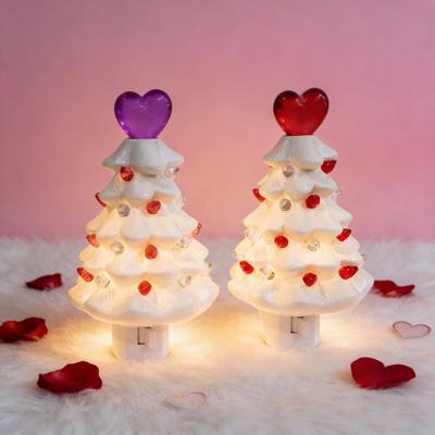 Valentine's Day Resin Tree Night Light Small Lighted Tree with Heart Topper for Bedroom Indoor Home Decor