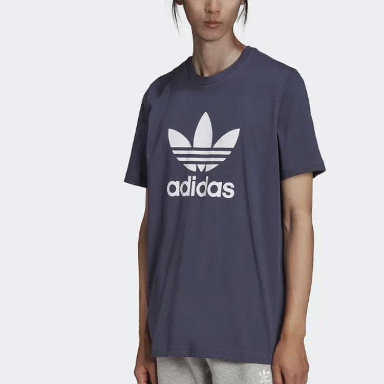 adidas Originals Trefoil Big Logo Crew Neck T-Shirt Men Tops Shadow-Navy-Blue HE9512