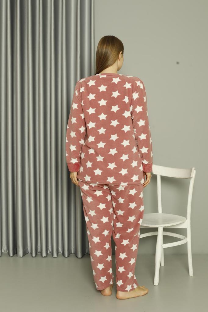 Akbeniz Welsoft Polar Women's Large Size Powder Pajama Set 808042