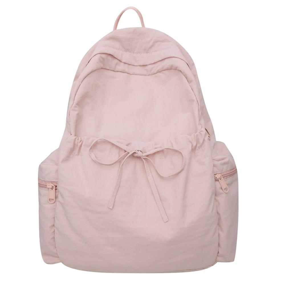 Bowknot Bow Backpack Solid Color Student School Bag Fashion Drawstring Rucksack Outdoor Use