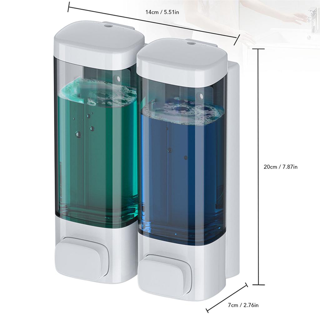Double Soap Dispenser Drip Proof Wall Mounted Gel Hand Soap Dispenser for Bathroom 320mlx2