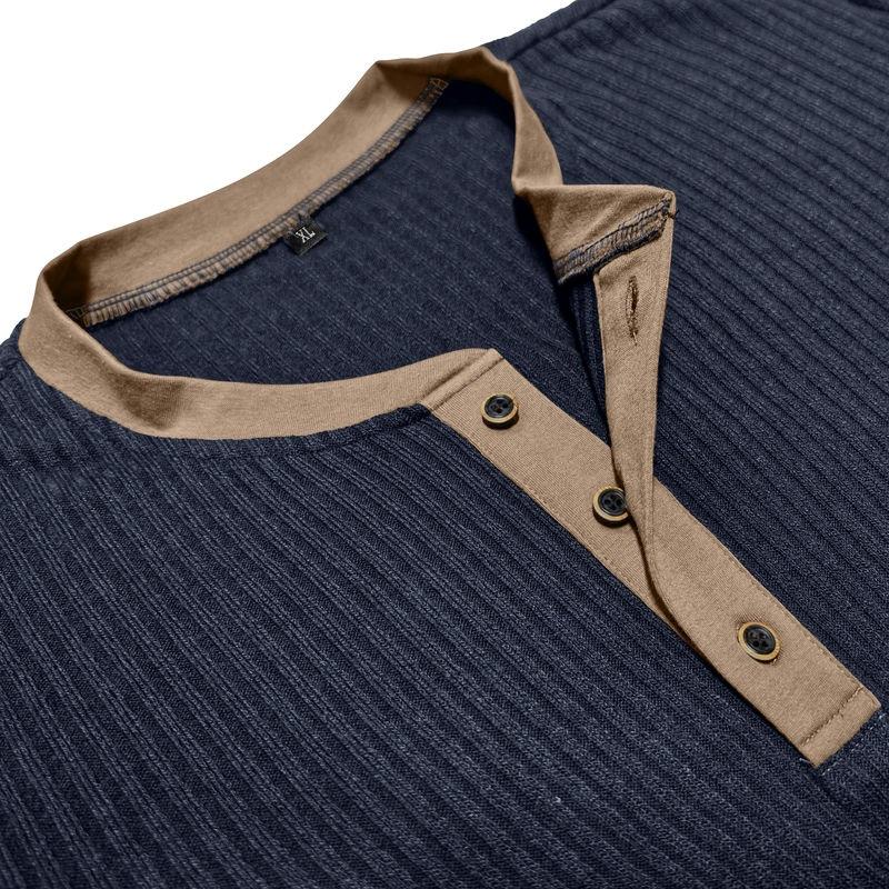 Mens Long Sleeve Henley Shirt Casual Autumn Winter Top