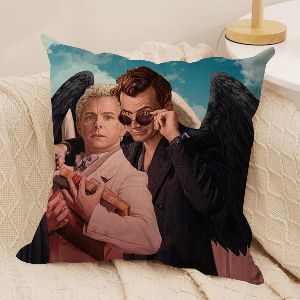 Tv GGood Omens Cushion Cover Silky Short Plush DoubleSided Printed Pillow Case for Sofa All Seasons Home Decor Gift