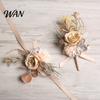 Exquisite Rose Pin Bud Wedding Flower Set, Wrist Corsage for Bride Bridesmaid Durable & Boutonniere Groom Groomsman, Artificial Silk Floral