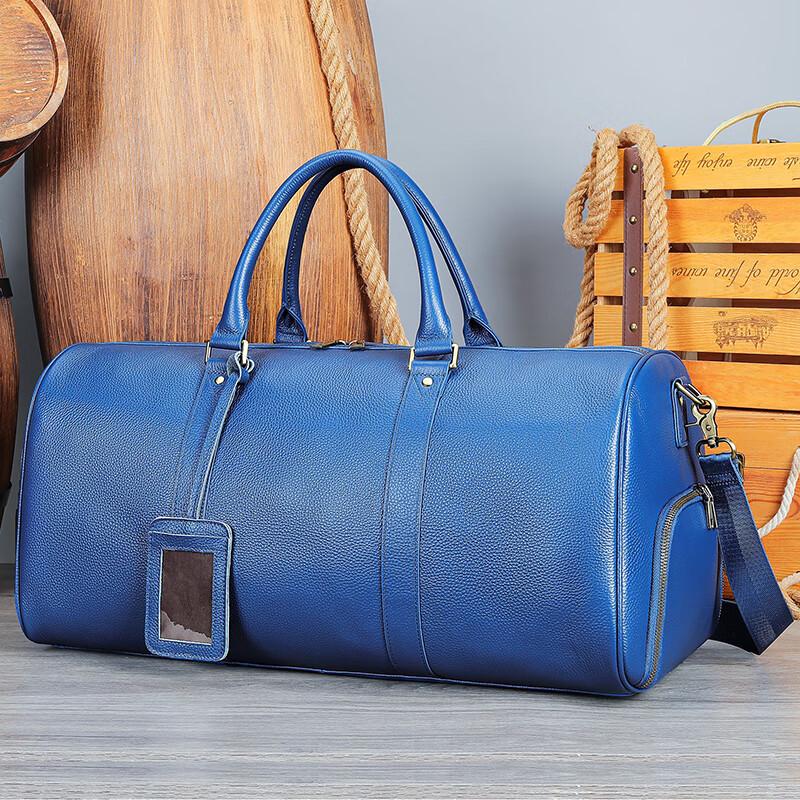 Malun Te Men's Genuine Leather Travel Duffle Bag with Shoe Compartment
