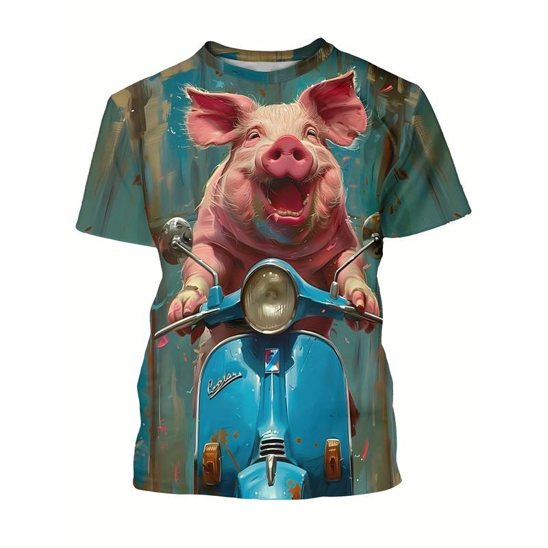 Funny Pig Pattern Men T Shirt 3D Printed Animal Tshirt Crew Neck T-Shirt Summer Street Short Sleeve Casual Tee Shirts Tops