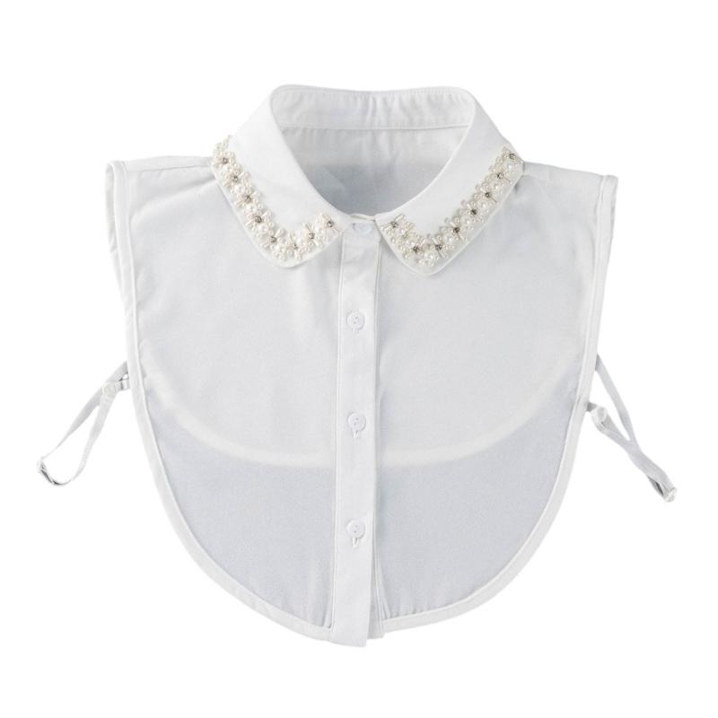 Jeweled Half Shirt False Collar Beaded Rhinestones Spread Lapel Pearls Art Collar Sweet Shawl False Decorative Shawl белый
