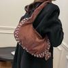 Large Capacity Locomotive Style Underarm Bag Fashion Design Rivet Shoulder Bag  Girls
