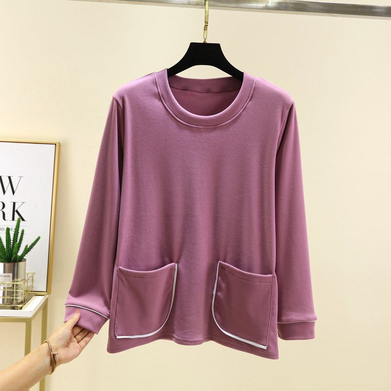 round Neck Dralon Warm Long Sleeve T-shirt Winter Thickened Casual Bottoming Shirt Double-Sided Brushed Plus Size Homewear Tops