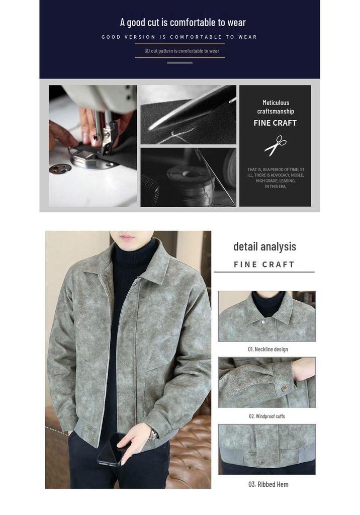 Men's Retro Green Leather Motorcycle Jacket - Summer Trendy Lapel Design
