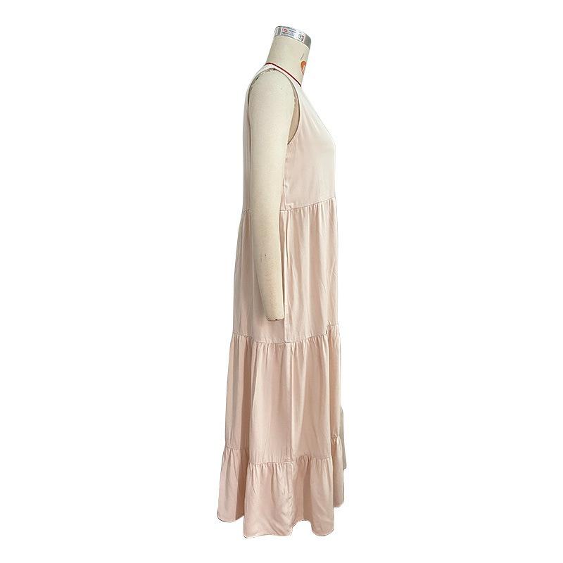 Robe débardeur d'été pour femmes, sans manches, plissée, ample, col en v, robes mi-longues
