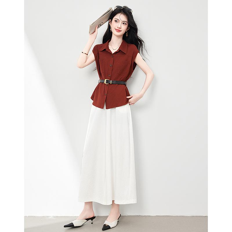 Fashionable Casual Suit, Stylish and Slimming, Sleeveless Shirt, Wide Leg Pants, Two-piece Set