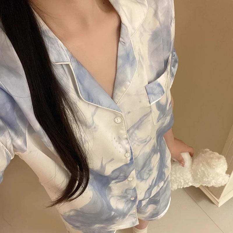 Ins Fresh Literary Art Print Women's Pajamas French Romantic Aesthetics Color Sleepwear Summer Home