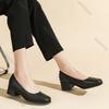 Fashion Black Comfortable Soft Leather Middle Heel Work Shoes Women Soft Bottom Square Toe Pumps Single Shoes Casual Heels for Women