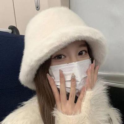 Damen Winter-Eimerhut, flauschiger Plüsch, kurze Krempe, einfarbig, Kuppel, winddicht, wärmend, Sonnenschutz, Fischermütze, Kopfbedeckung für Outdoor-Reisen