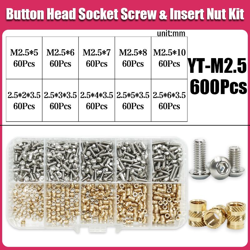 M2 M2.5 M3 M4 Heat Insert Nuts Brass and 304 Stainless Steel Hex Socket Screw Laptop Hot Melt Threaded Embedded Copper Nut Bolt