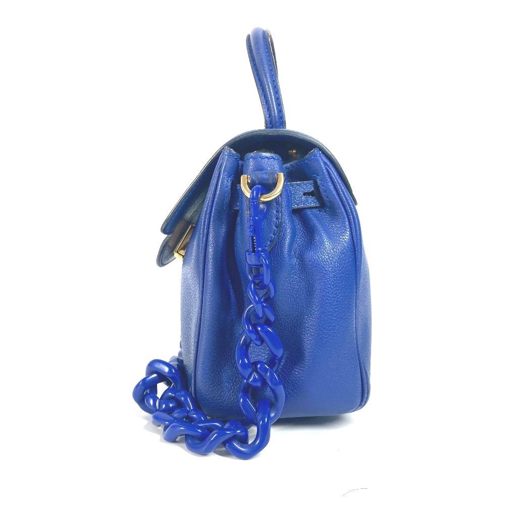 Versace Medusa Logo 2WAY Chain Shoulder Bag Hand Bag Leather Blue