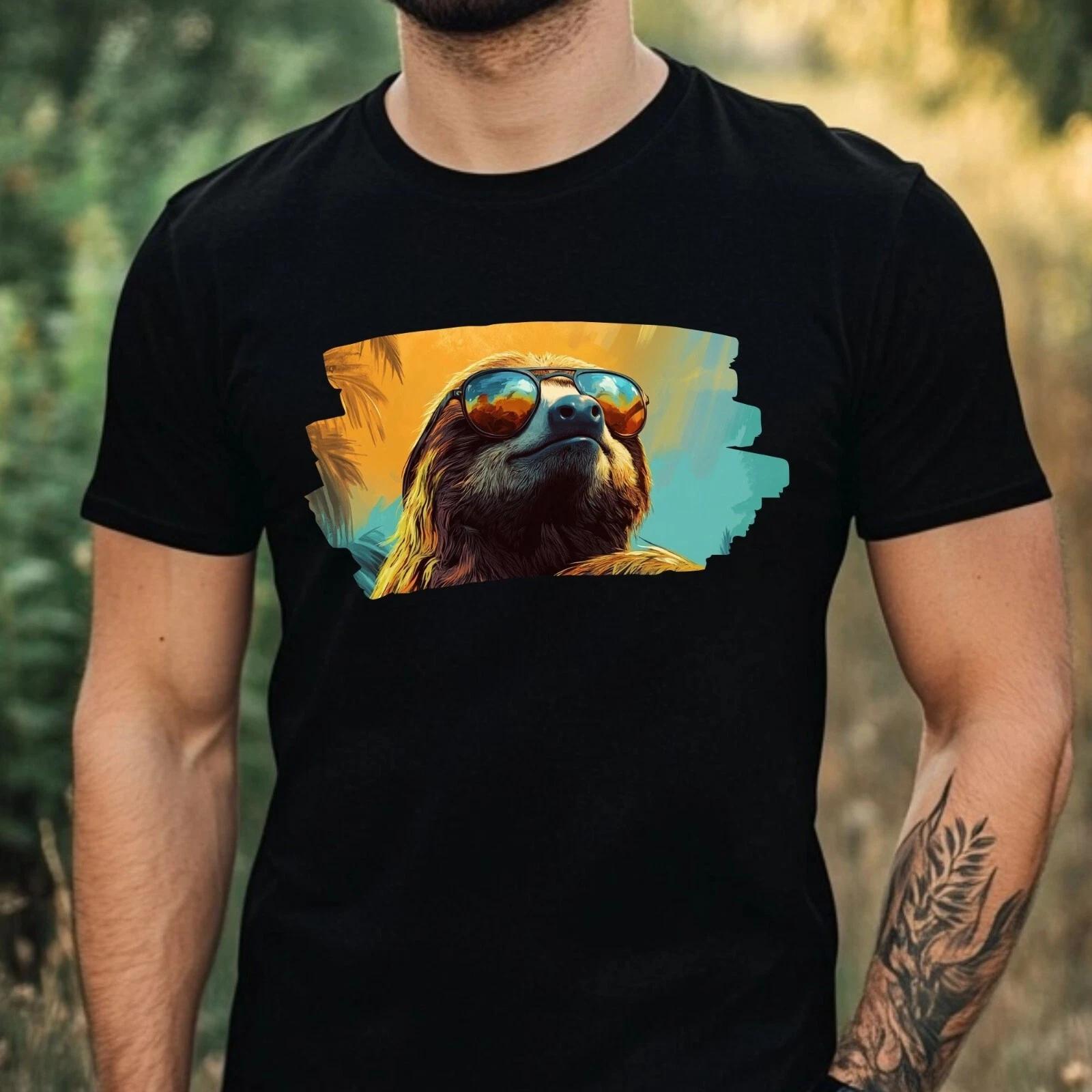 T-Shirt Herren Faultier mit Sonnenbrille Motiv Baumwolle Größe XS bis 5XL XS