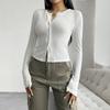 Women's Tops Y2K Solid Color Slim Cardigan Button Long Sleeve T-Shirt