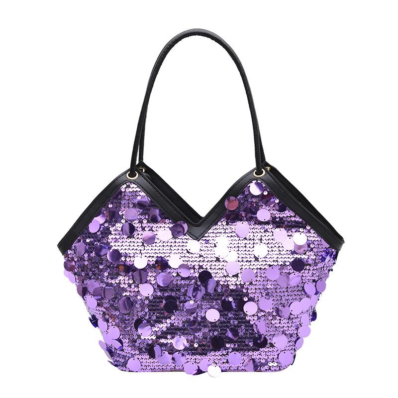 

Commuting to work, fringed sequins, spring new large-capacity trendy shoulder portable tote bag фіолетовий